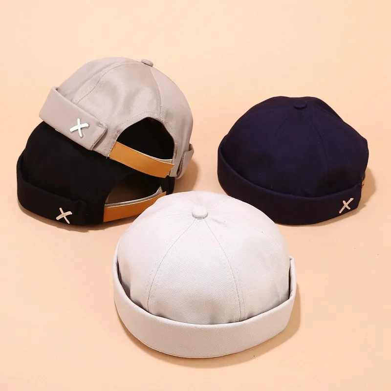 

2021 Fashionable Men Women Skullcap Hat Cap Embroidery Letters Brimless Solid Color Adjustable Cotton Hat New Casual Hats