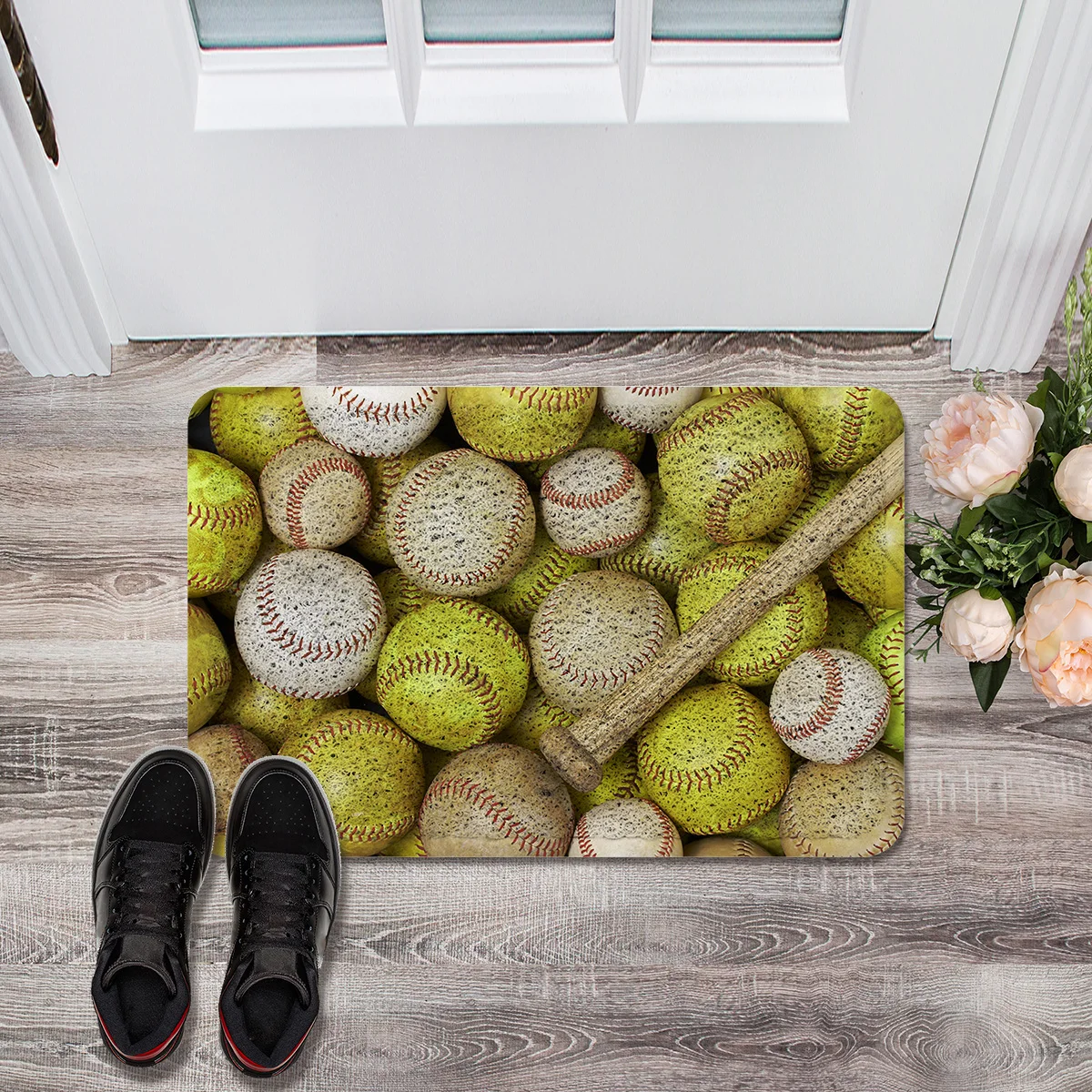 Baseball Sports Bat Durable Rubber Door Mat Waterproof Easy Clean Mats for Entry Garage Patio Home Decor Rugs Doormat | Дом и сад