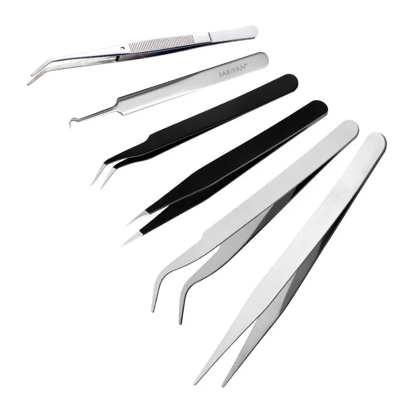 

6 лент, прямой Изогнутый пинцет из нержавеющей стали, наклейка для ногтей, стразы, инструмент для макияжа глаз, ногтевого дизайна FY235