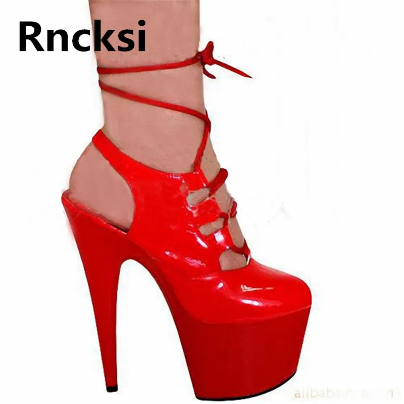 

Rncksi Round Toe Sexy Straps Women Night Club Party Queen Pole Dance Shoes 15cm Stiletto Heel With Platforn Ankle Pumps
