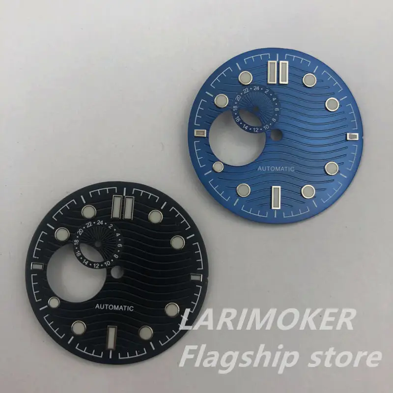 

LARIMOKER 30,8 мм синий/черный цвет волнистый светящийся зеленый ажурный циферблат для движения NH39 часы аксессуары