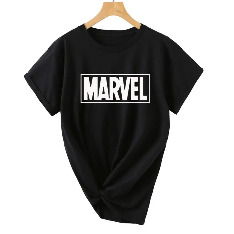 2019 летняя футболка с буквенным принтом MARVEL Женская Повседневная короткими