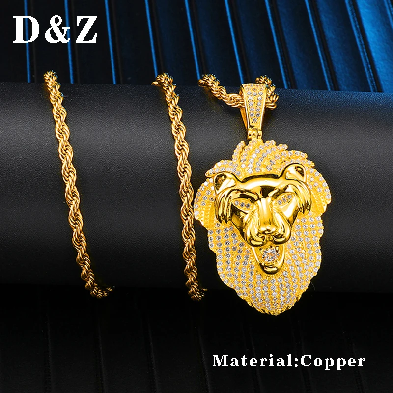 Мужское ожерелье D &amp Z из меди со сверкающими фианитами и головой льва | Украшения