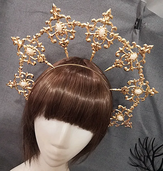 Lolita Halo Crown Headpiece Gothic Goddess Angel Devil Feather Wings Mary Baroque Tiaras Headband crowns for women  headband