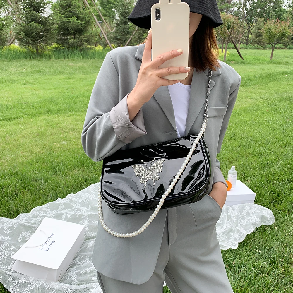 Женская Винтажная сумочка на цепочке черная сумка через плечо с бабочкой и