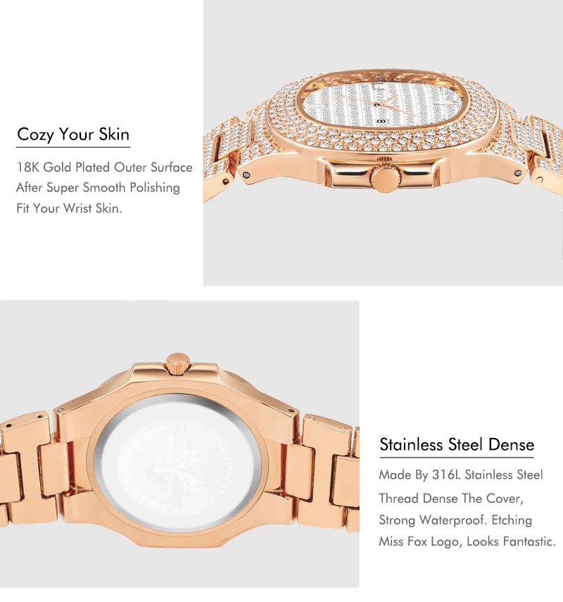 Missfox Роскошные мужские часы Patek, часы из розового золота, уникальные водонепроницаемые кварцевые часы для мужчин, мужские часы с календарем, хронограф, бриллиантовая сталь