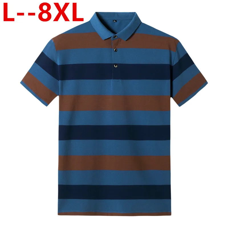 Полосатые хлопковые рубашки поло большого размера 8XL 6XL 5XL 4XL летние топы с