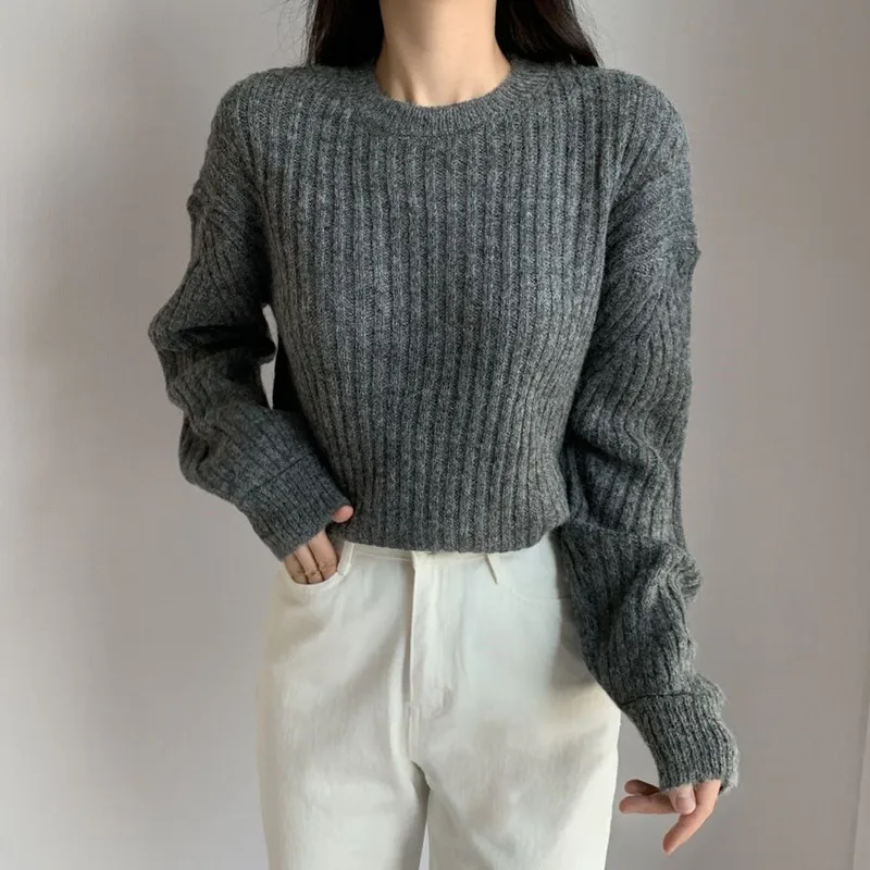 

Alien Kitty 2021 New Autumn Ladies Sweater Solid Color Korean O Neck Fashion Elegant Basic All-Match Pullover Minimalist Top