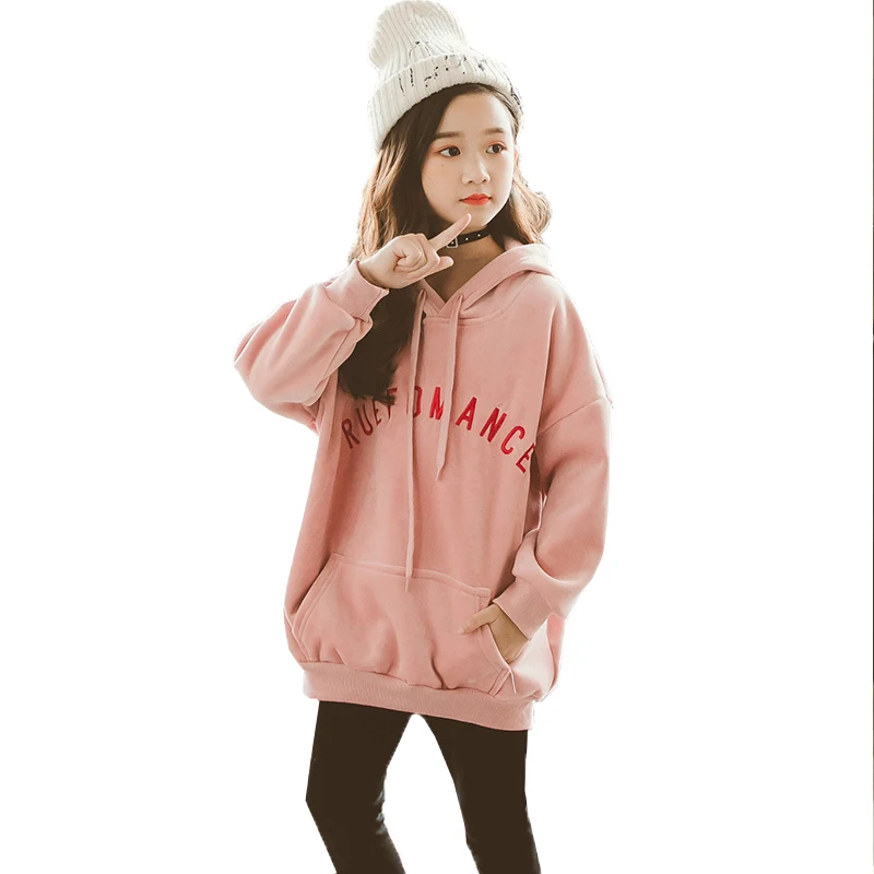

New Winter Girls hoodies Plus Velvet Warm pink Girls Sweatshirts Thicking Children Tops Kids T-shirt baby girls clothes 3-16year