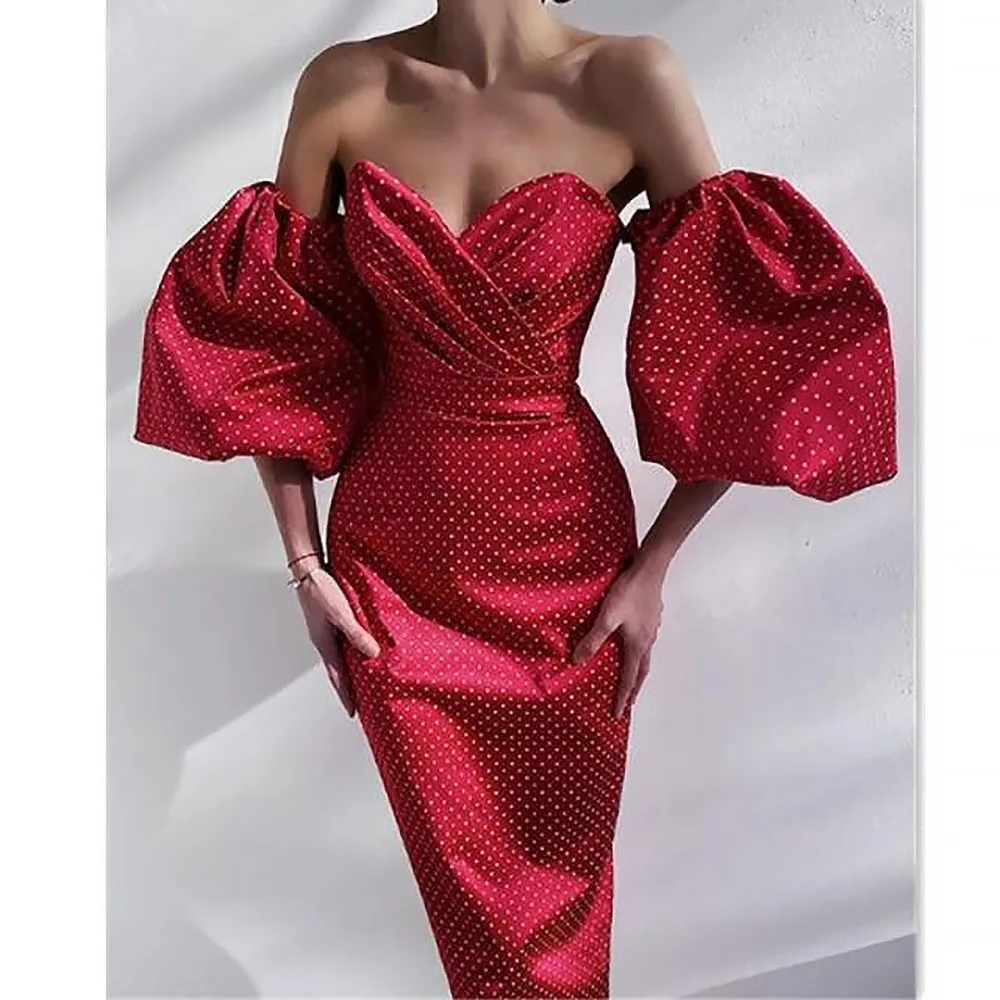 

2022 Women's Fashion Trend Wrapped Corset, Bud Sleeve Slim Polka Dot Dress