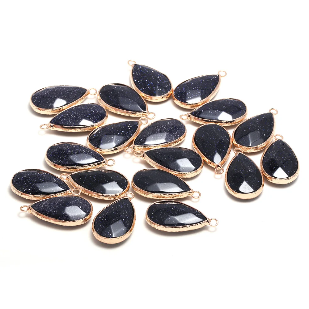 

New 5pcs Natural Stone Water Drop Shape Section Blue Sand Stone Pendants for Jewelry Making DIY Necklace Size 16x30mm