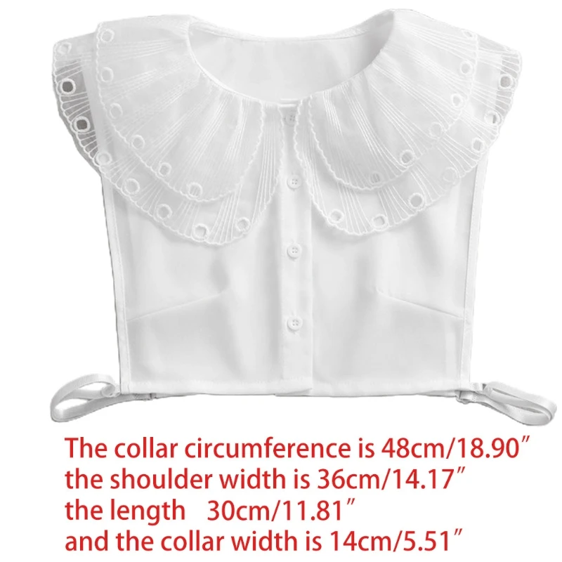 

Women Double Layer Hollow Out Large Lapel False Fake Collar Butterfly Ruffles Detachable Half Shirt Button Dickey Blouse
