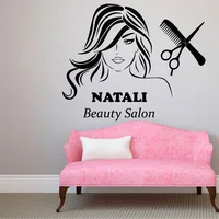 Beauty Hair Salon Wall Decal Personalized Name Vinyl Custom Wall Stickers For Living Room Modern Hairstyle Store Decoration W541