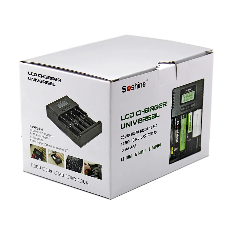 Soshine H4 LCD умное универсальное регулируемое зарядное устройство для 26650 18650 16340 Li-Ion