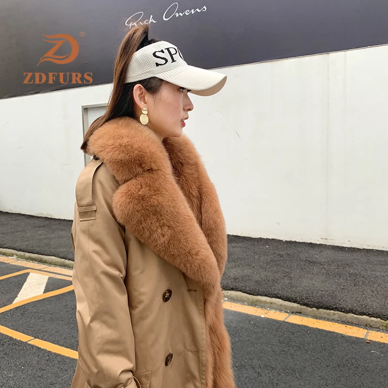 ZDFURS* натуральная Рекс подкладка из кроличьего меха парка большой лисий мех воротник пальто зимняя куртка женская натуральный мех теплые толстые парки X-Long