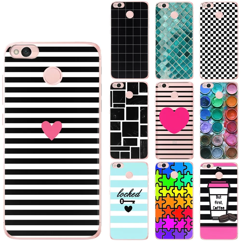 Роскошный черно-белая сетка в полоску с кубиками чехол для телефона Xiao mi 8 A2 Lite 6X Red