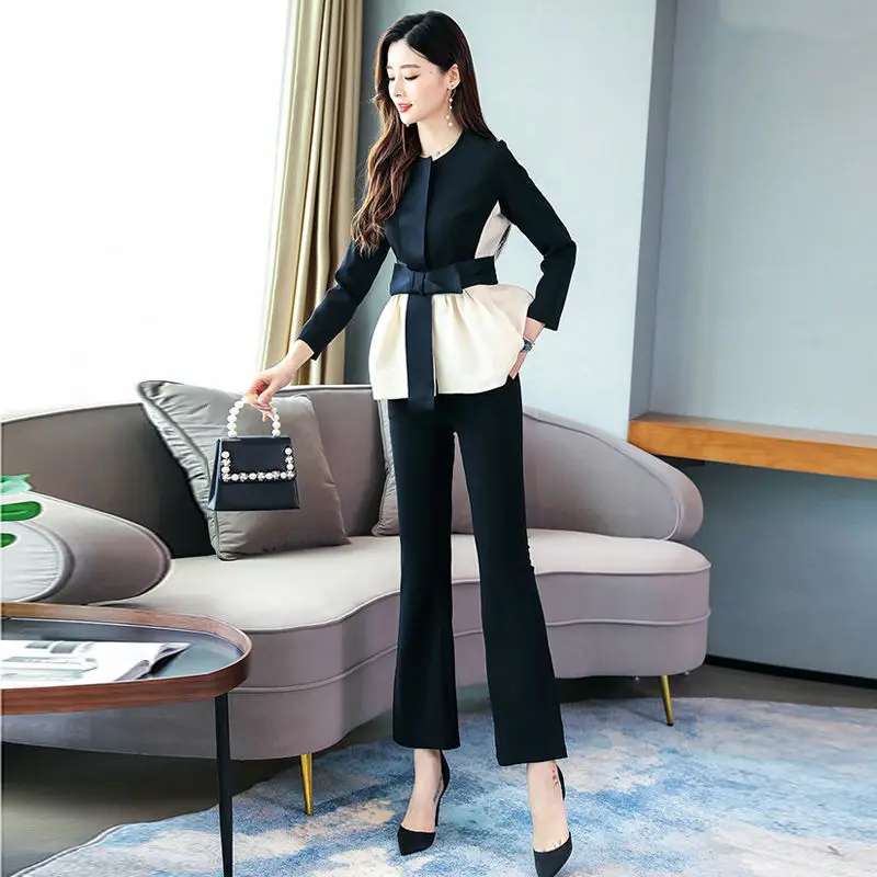 Женский офисный комплект из 2 предметов облегающая Элегантная блузка с бантом и