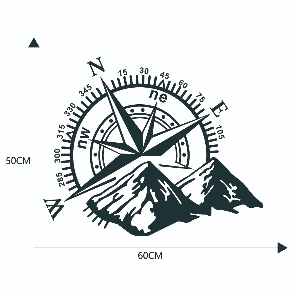 

2PCS Car Stickers Styling Decal Auto Body Sticker Large Compass Navigation With Mountain Deer For Camper Van Motorhome