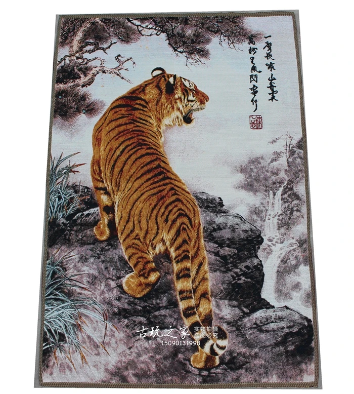 

36 pulgadas china Tíbet bordado seda fengshui subir la estatua del tigre de la colina Tangka Thangka pinturas Mural.