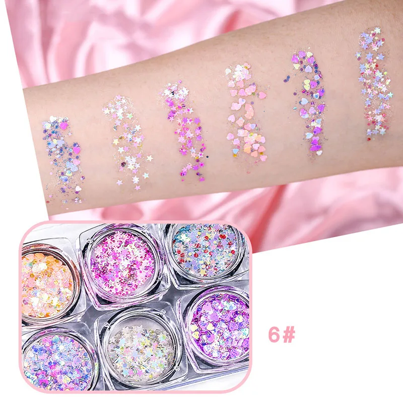 6 цветов/набор блестящие тени для век пудра гель блестки жемчужная мигающие