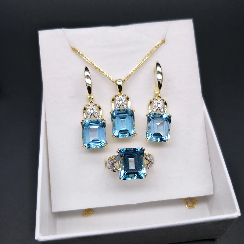 Колье и серьги женские колье из серебра украшения с голубым топазом пробы в