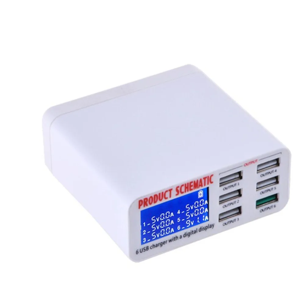 6 портовый USB зарядное устройство для смартфона ЖК дисплей с большим экраном