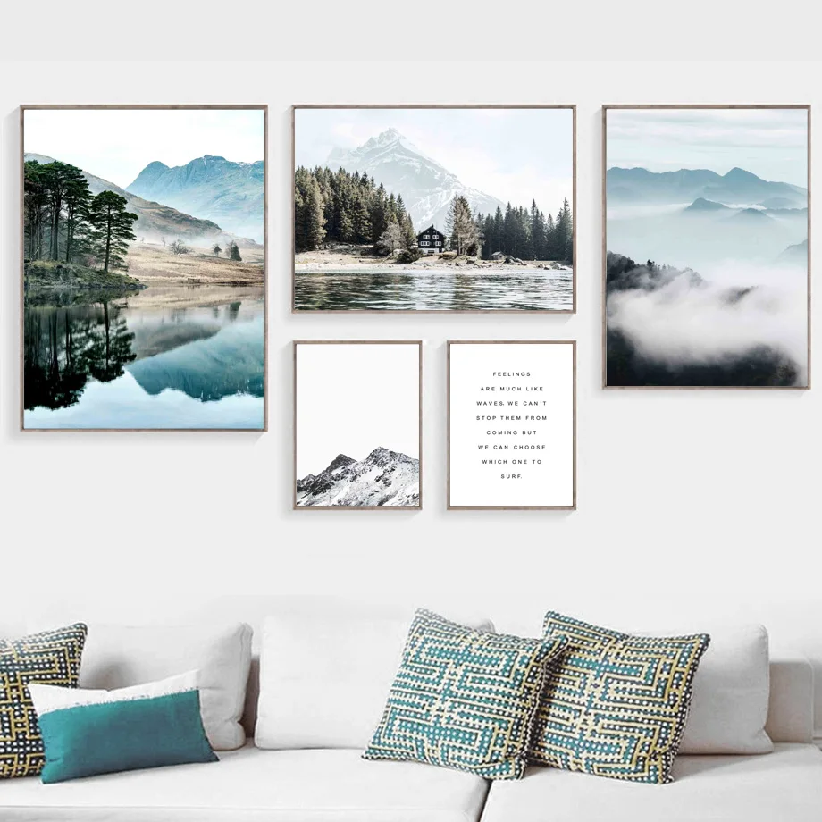 

Forest Lake Snow Mountain Cloud Landsacpe Wall Art Canvas Painting Nordic Posters And Prints Wall Pictures For Living Room Decor