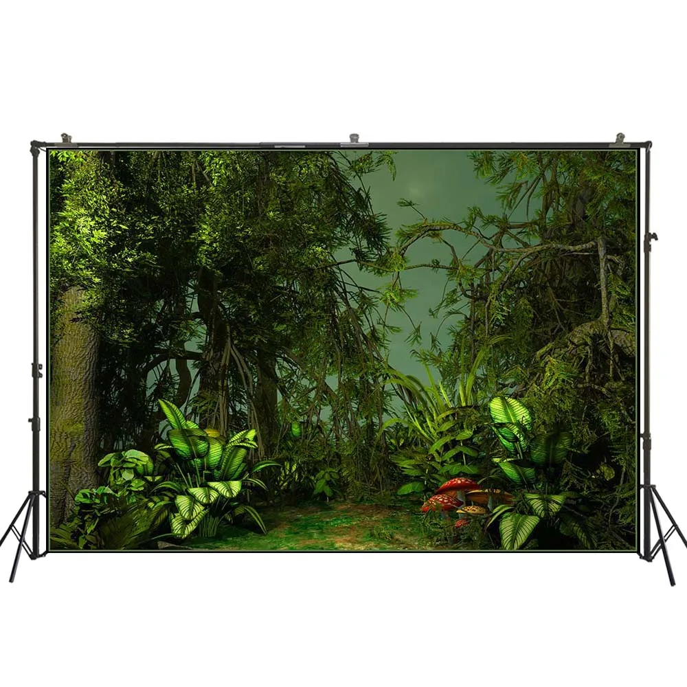 Глубокий Лес фантазия фон дикие зеленые джунгли фотография Фон вечерние