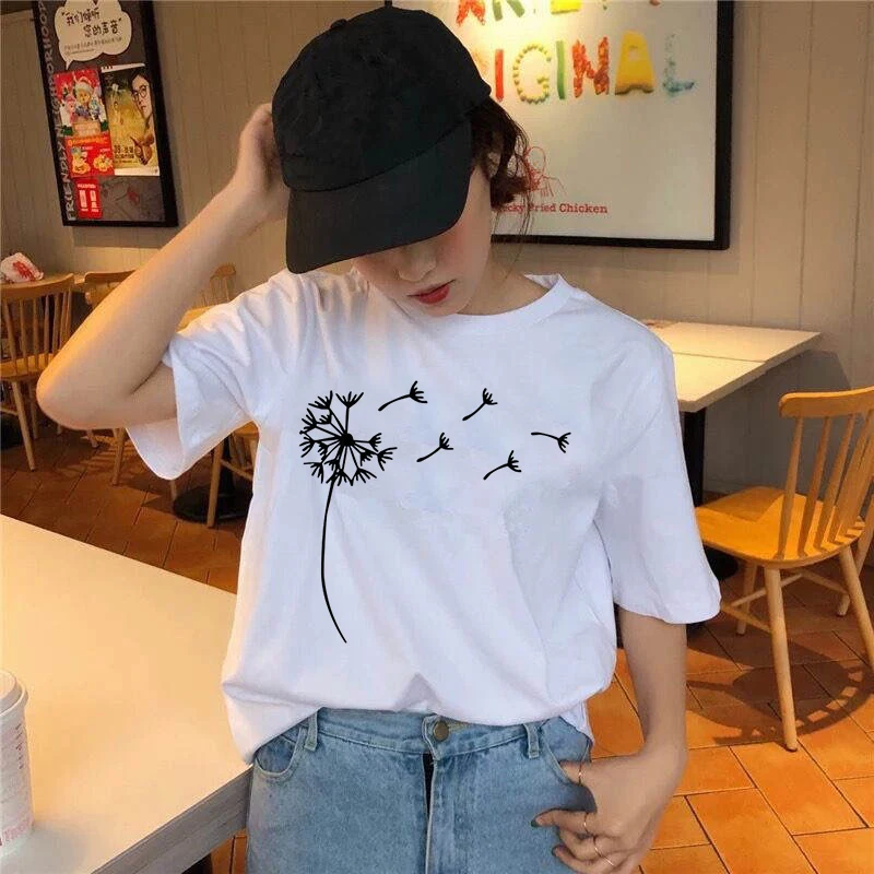 

Женская футболка в стиле 90-х Ulzzang Harajuku, забавная футболка с графическим принтом цветов и растений, повседневный женский топ с круглым вырезо...