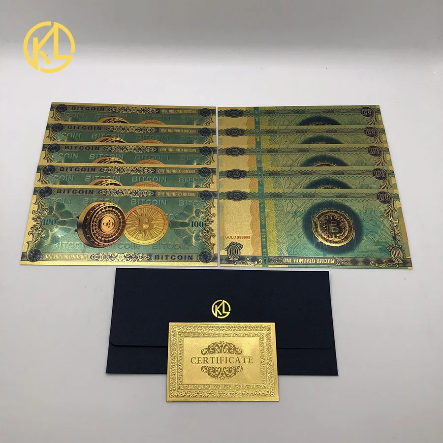 10 шт./лот один Биткоин пластиковый сувенир золото banknotes с защитой водяного знака УФ-света для коллекции - Цвет: one hundred Bitcoin
