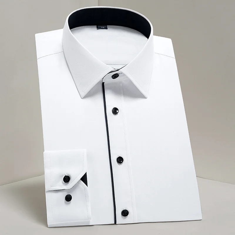 

Men's Classic Long Sleeve Solid Basics Dress Shirts Comfortable Soft Formal Business Standard-fit Twill Work Office White Shirt