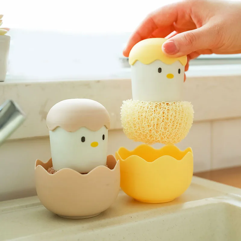 

Cartoon Egg Clean Ball with Handlle Cleaning Brush Non-Stick Oil Pot Utensils Dishwashing Brushes Removable Kitchen Supplies