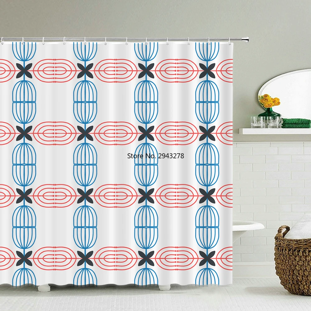 

3d Bathroom Curtains Geometry pattern Waterproof Shower Curtains With Hooks Home Decor Colorful lattice Fabric Bath Screen