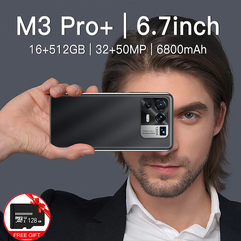 

Global Version M3 Pro+ 6.7Inch Smartphone 16+512G 6800mah Android Phone 5G Mobilephone Google Play Mobile Phone Screen Protector
