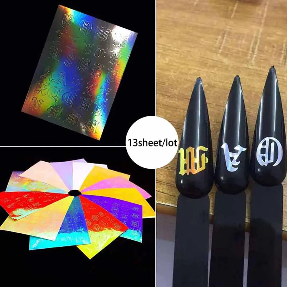

13 Colors Nail Beauty Laser Foil Manicure Art Decoration with Archaic Letters