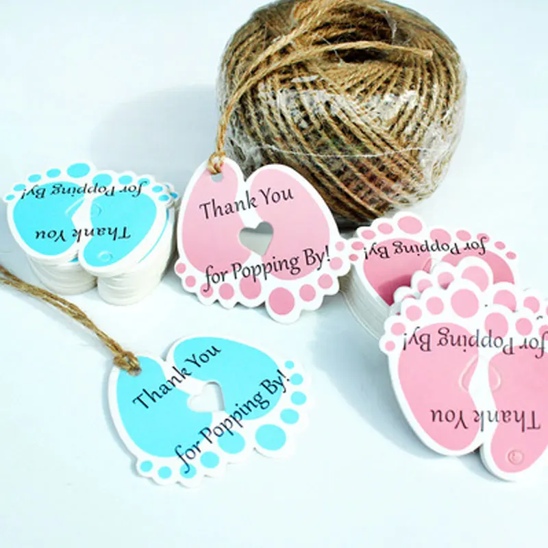 

Cute Illustration Feet little tag Baby party Simple tag Birthday pink and blue tag 50 sets/bag paper tag