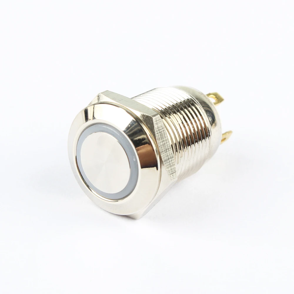 12 мм кольцевой светодиодный водонепроницаемый мгновенный металлический кнопочный переключатель Светодиодная подсветка Сияющий автомобильный гудок автоматический сброс