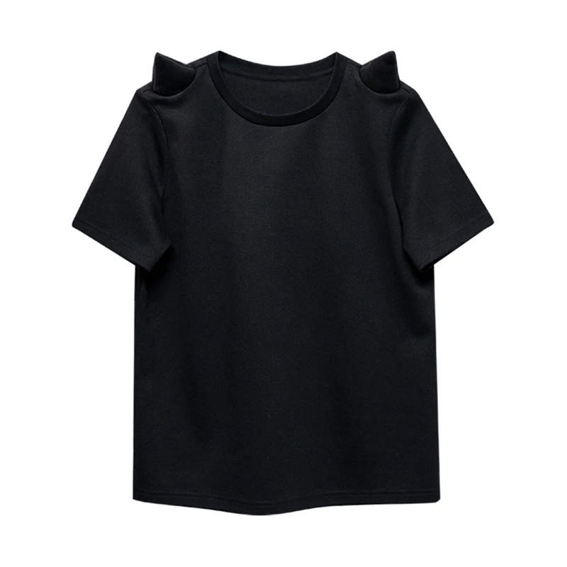 

CHICEVER Designer T Shirt For Women O Neck Short Sleeve Loose Patchwork Horns Appliques T Shirts Female 2021 Summer Clothes Tide