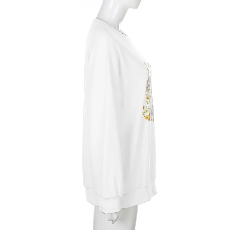 

2020 Fall New Women's Cute Cat Print Loose Round Neck David Street Casual Style Sweatshirt White college style O-neck pullover