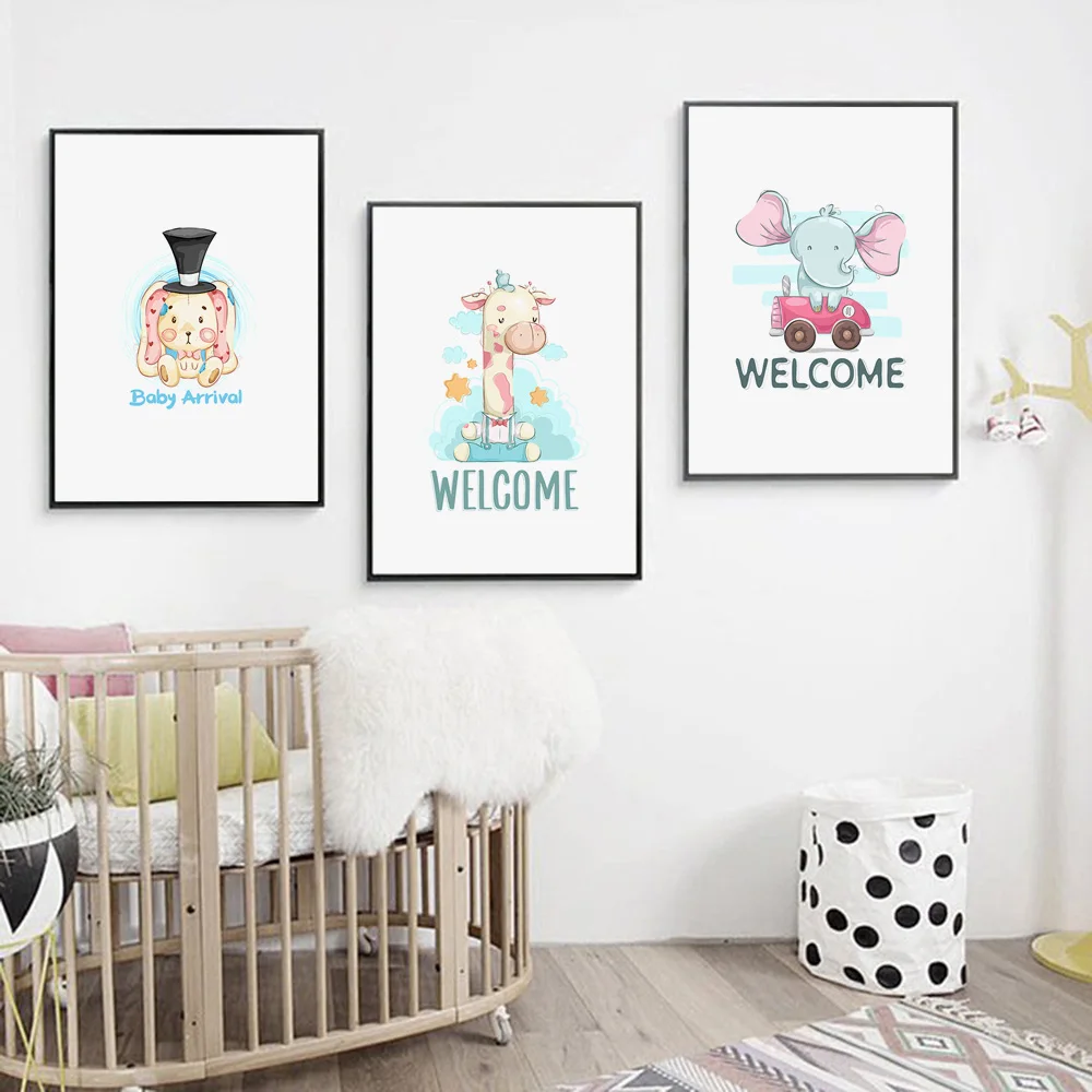 Милые животные слон жираф мальчик детская настенная Картина на холсте