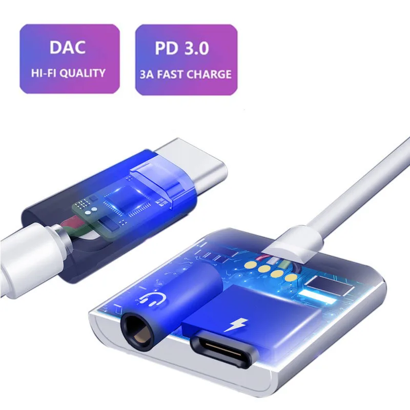 Dual USB Type C Splitter DAC 2 in 1 Audio Fast Charge to 3.5mm Headphone Adapter for Google Pixel Huawei Xiaomi Oneplus | Компьютеры и