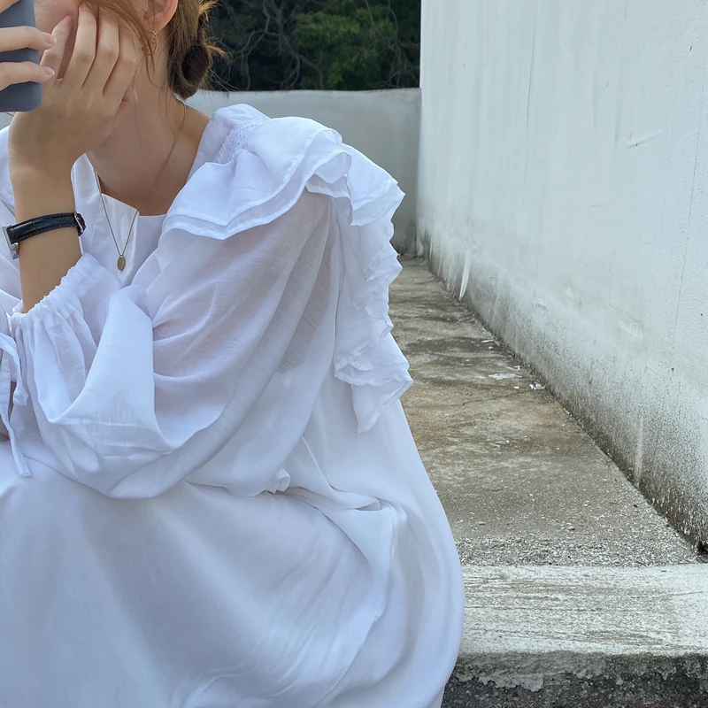 RealShe весеннее женское платье элегантный квадратный вырез рукав фонарик оборки