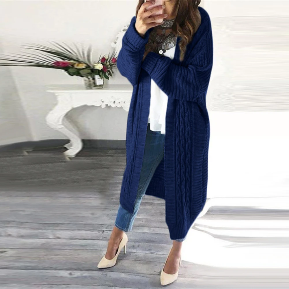 

Autumn Winter Solid Color Women Warm Open Front Knit Sweater Coat Long Cardigan Outdoor Windproof Gift
