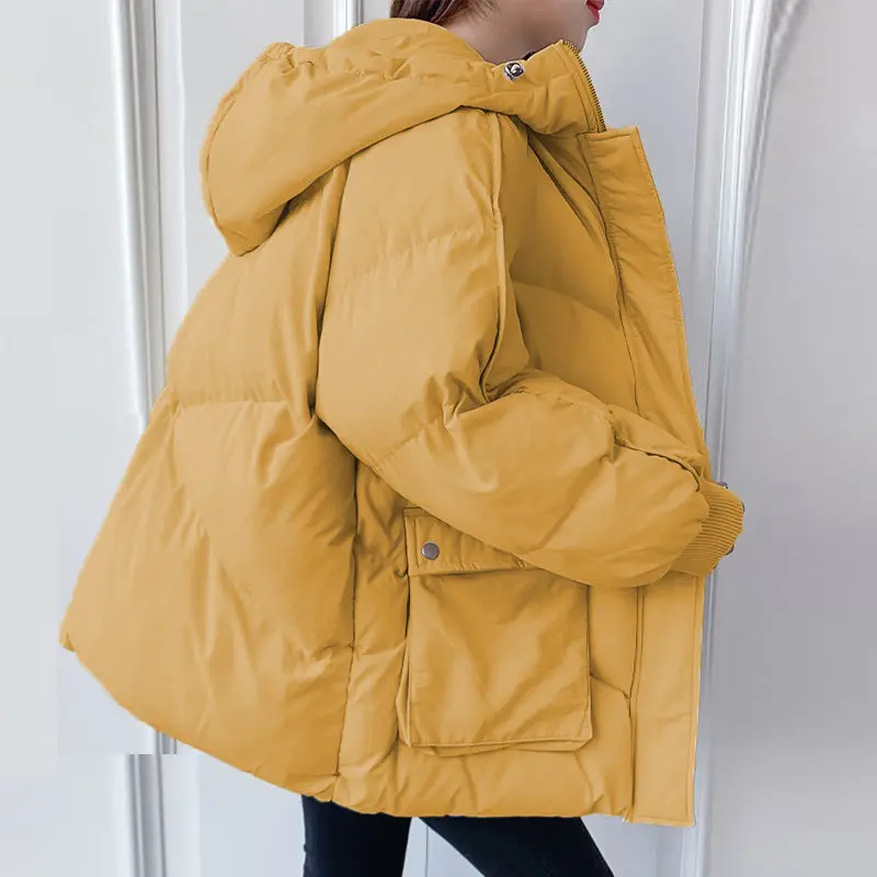 New Big Pocket Down Padded Jacket Female Korean Version Loose Hooded Long-sleeved Thick Bread Jacket Padded Jacket Woman Parkas