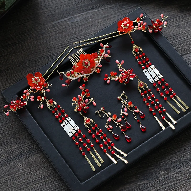 JaneVini роскошный китайский старинный свадебный красный цветочный бисерный