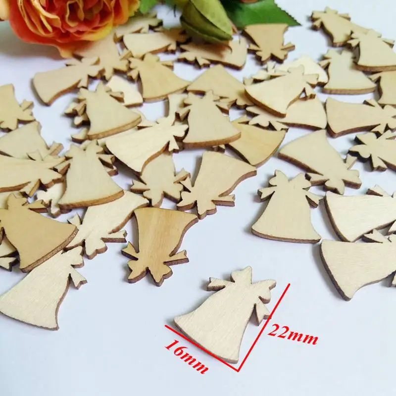 50pcs/Lot DIY Laser Cutting Christmas bells Folk Arts Crafts Blank Plaque Decoupage Home Decorations 16*21mm | Дом и сад
