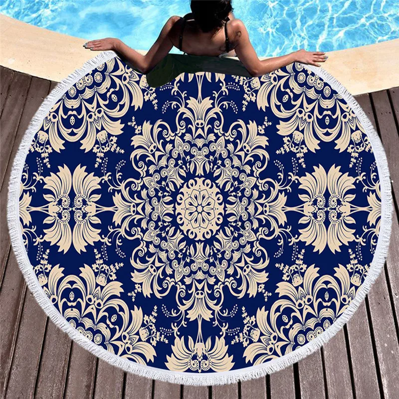 

Large Round Beach Towel Adult Tassel Summer Bath Towel Printed Microfiber 150cm Yoga Mat