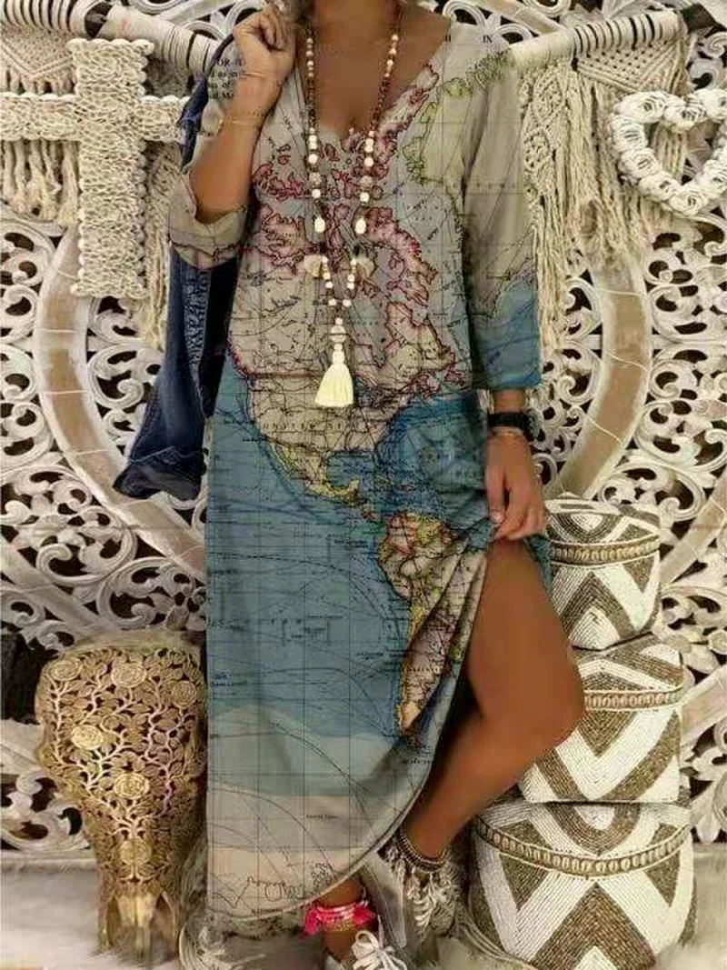 2021 в винтажном стиле Сезон весна с v-образной горловиной свободного покроя платье