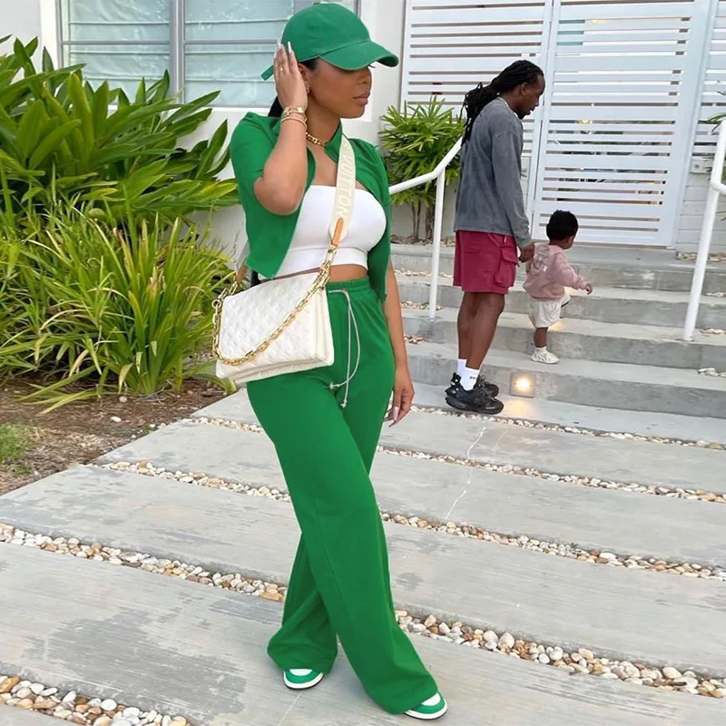 

High Street Style Loungewear Women Sets Clothes 2022 New Product Cool Girl Top Wide Leg Pants Trousers Trendy Two Piece Outfits