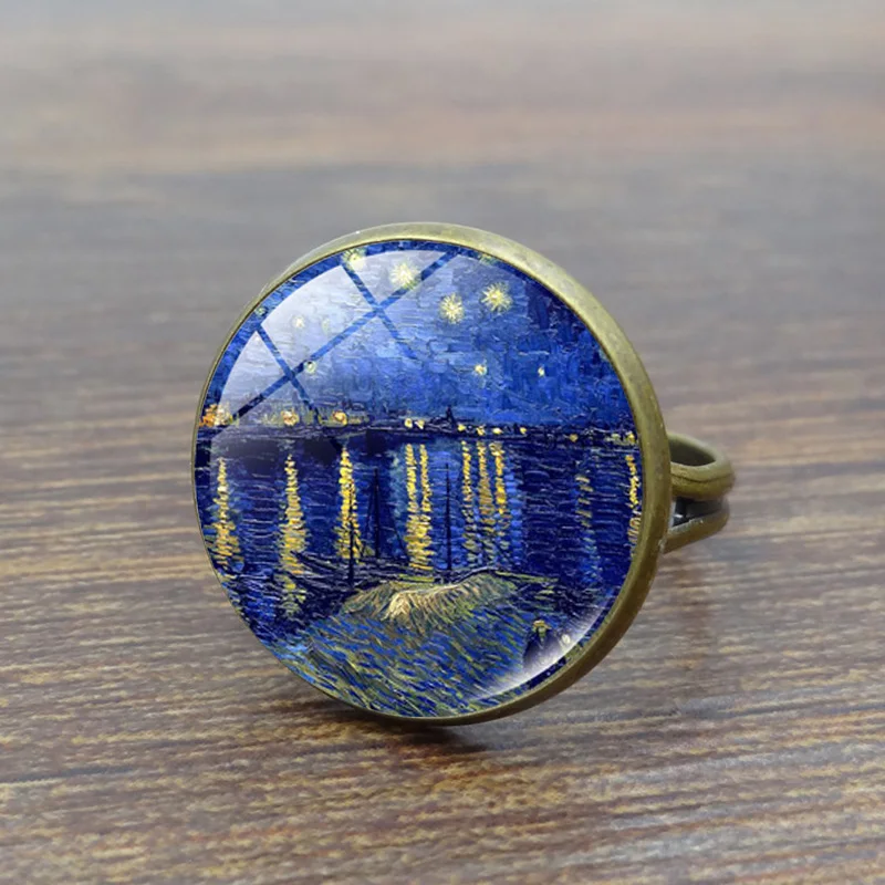 Ювелирные изделия van gogh круглая стеклянная кольца старинное бронзовое кольцо